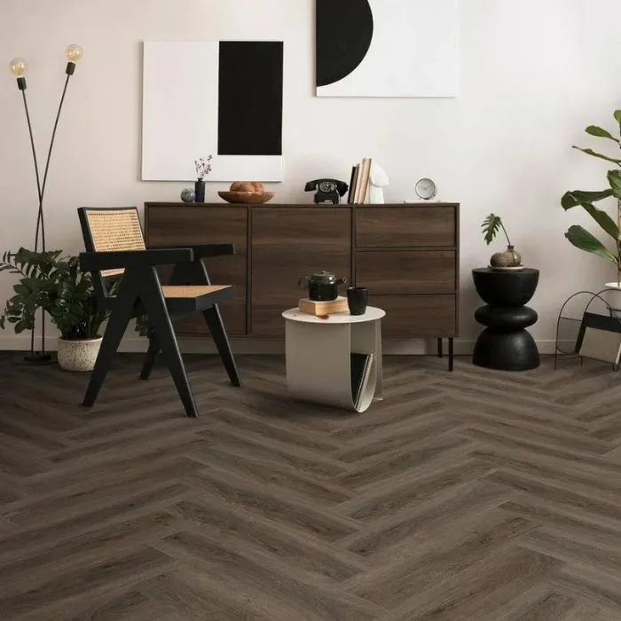 Contemporary interior design with chevron arrow tiles