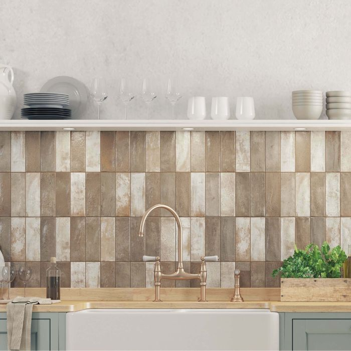 Minimalistic kitchen design with tiled walls