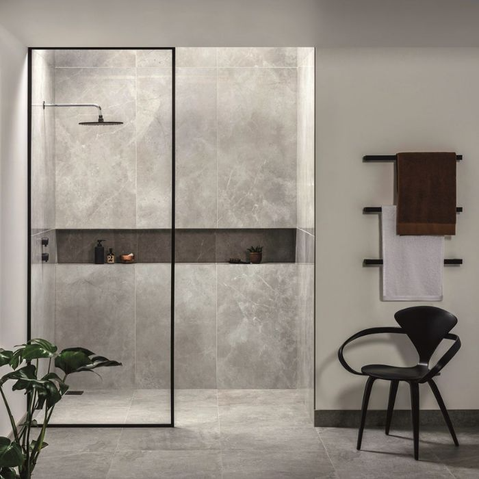 Stylish wet room with sleek glass shower door