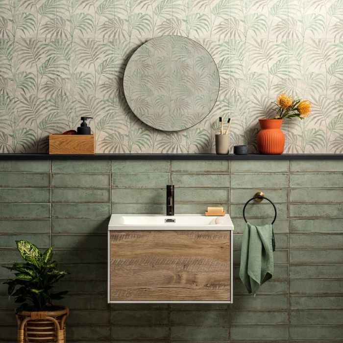 Modern bathroom with vibrant green tiles