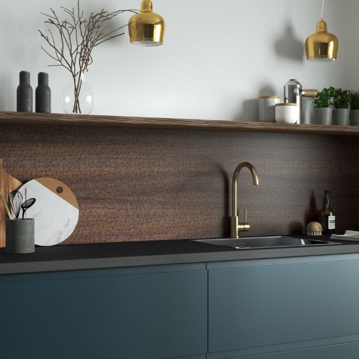 Kitchen with dark wood splashback