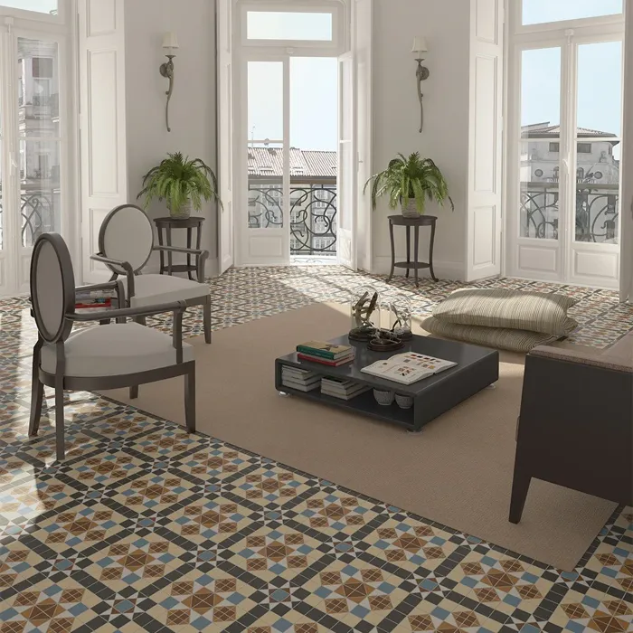 Spacious and inviting lounge with stylish tiles underfoot, creating a warm and welcoming atmosphere