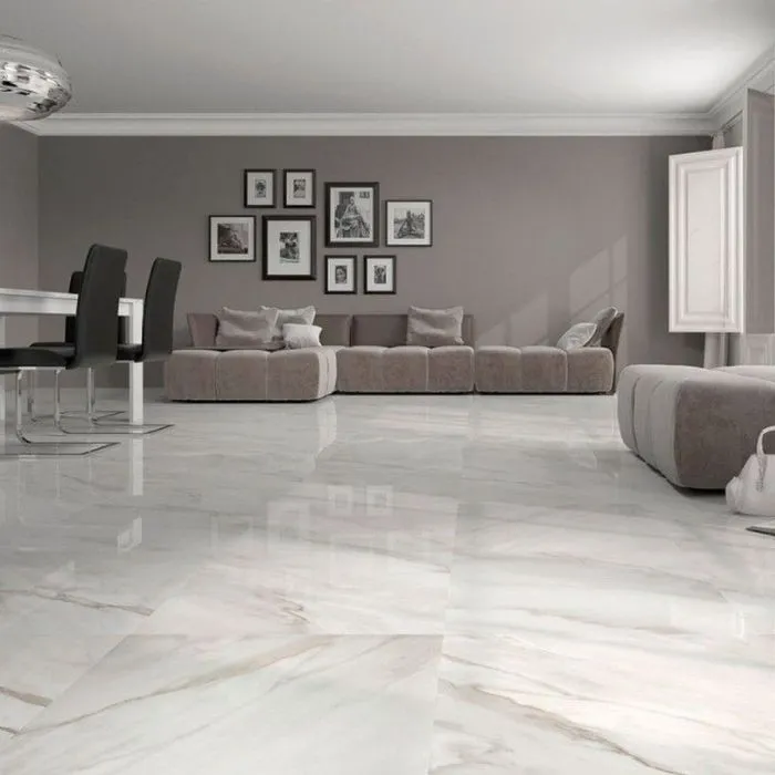 White marble flooring in stylish living space