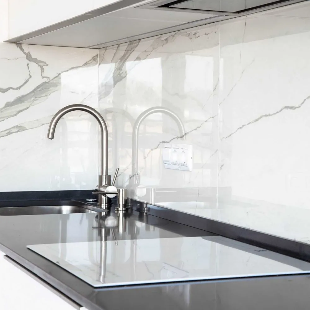 Kitchen sink with quartz slab alternative kitchen tiles