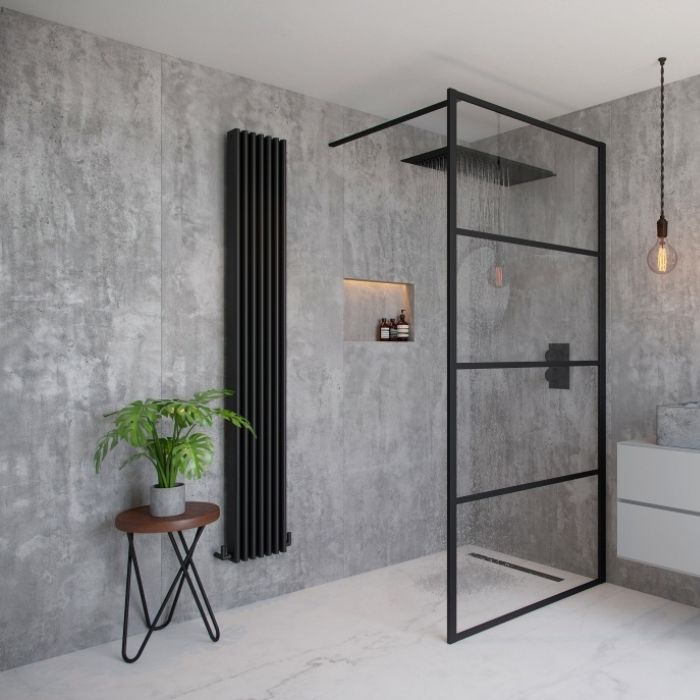 Stylish bathroom decor featuring monochrome wet room tiles