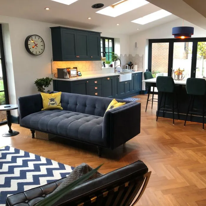 Inviting living room with a sleek sofa and coffee table