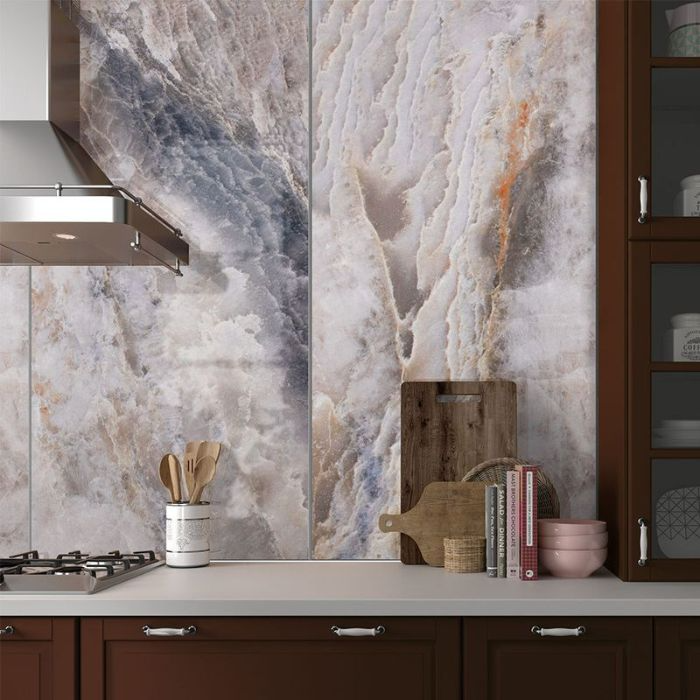 Elegant marble wall tiles in contemporary kitchen