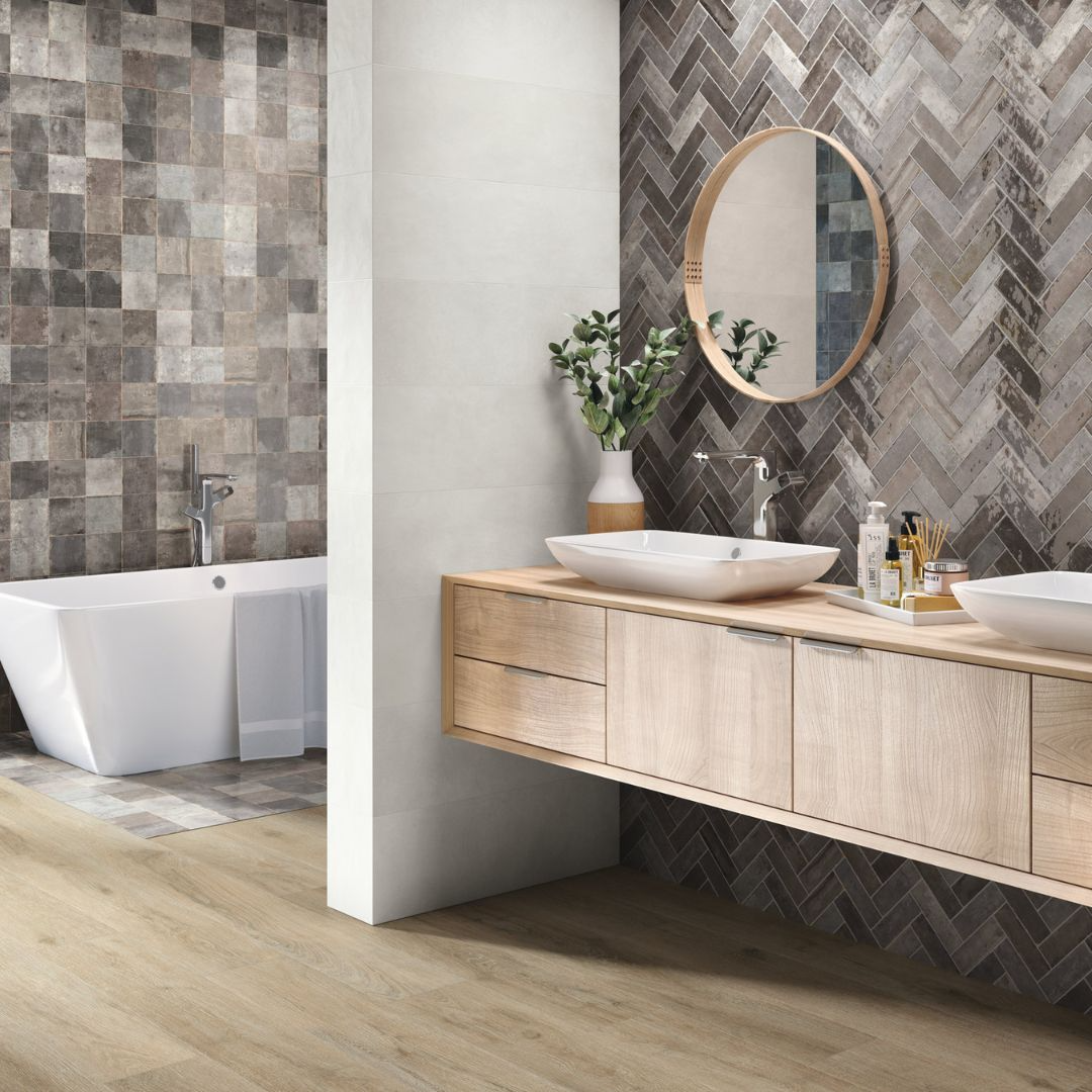 Contemporary bathroom featuring elegant wood tile ideas