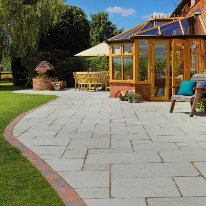 Outdoor patio with stylish table and chairs