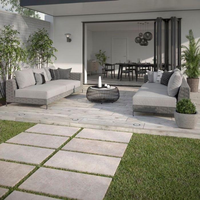 Modern patio design with chic grey furniture