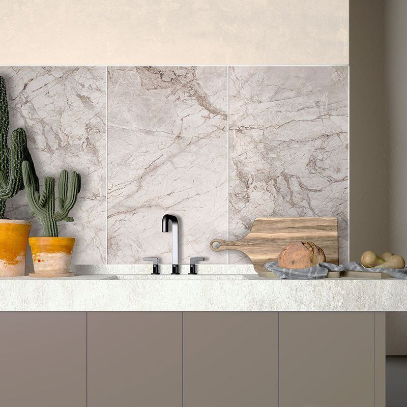 Modern cactus ornament in white marble kitchen setting