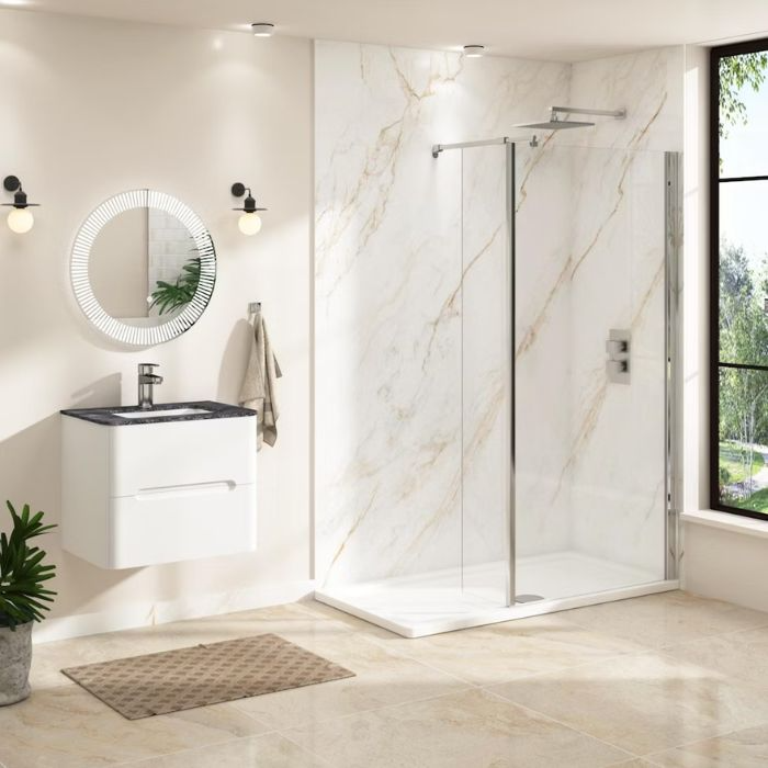 Bright and sophisticated bathroom with beautiful marble features