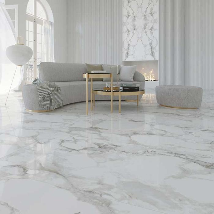 Bright and airy lounge featuring a beautiful white marble floor design