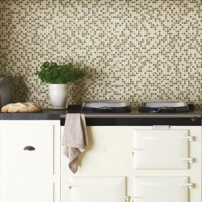 Cooking area with stylish mosaic wall