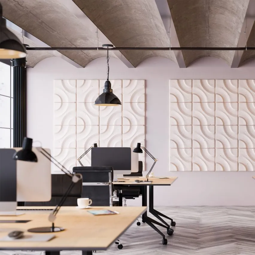 bright and airy office space with acoustic wall tiles