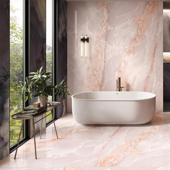 Elegant pink onyx porcelain interior