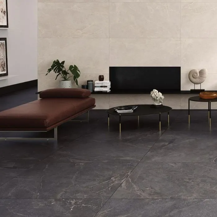 Modern interior featuring striking anthracite marble tiles