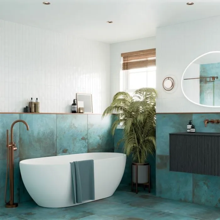 Stylish bathroom design featuring soothing blue tiles