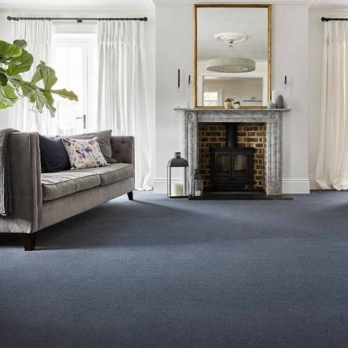 Dark blue carpet in an elegant living room