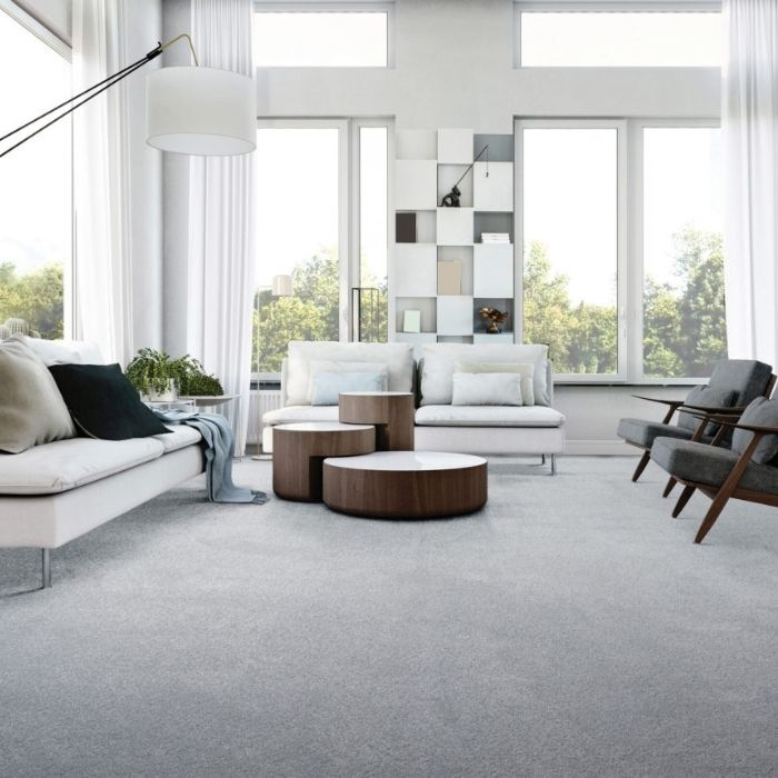 Spacious living room with soft grey carpet