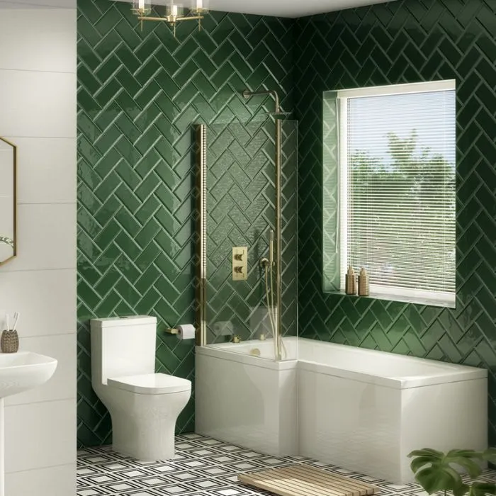 Bathroom interior with vibrant green tiles