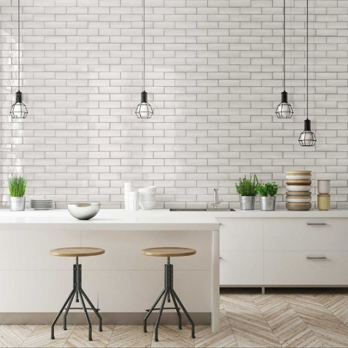 Modern kitchen with chic metro tile wall