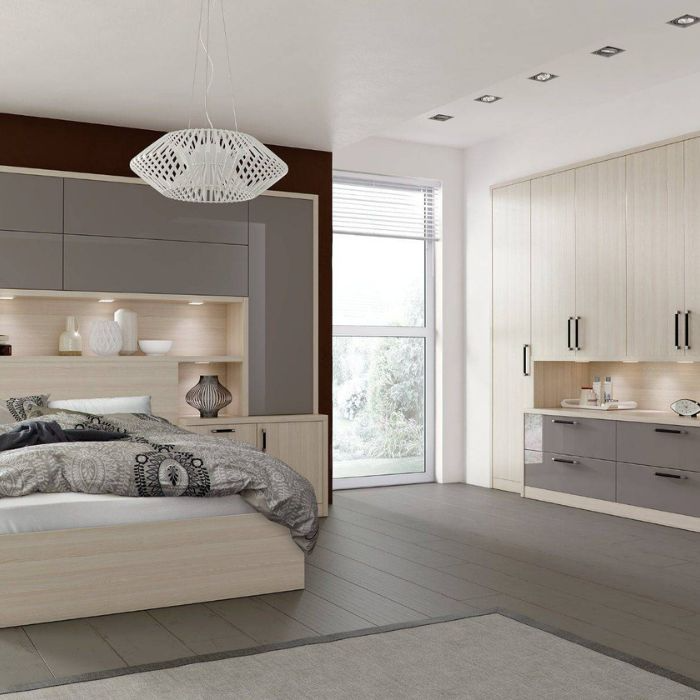 Modern grey and white bedroom with sleek design