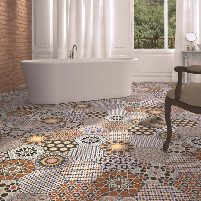 Colourful mosaic tiles in elegant bathroom