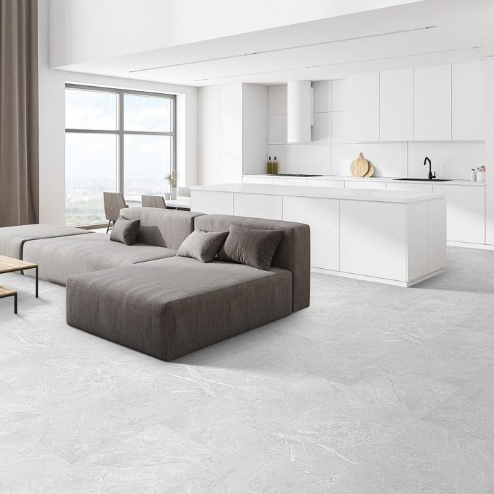 Grey granite tiles in minimalist living space