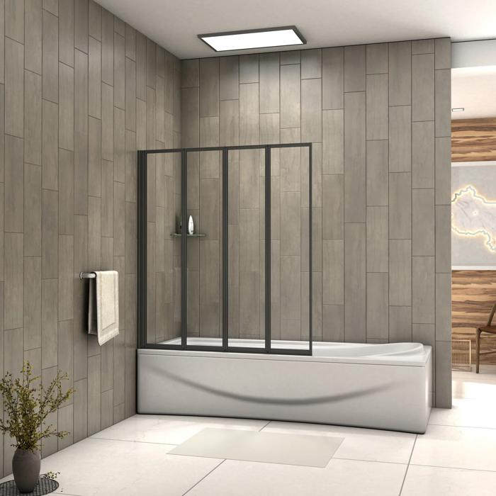 Black framed foldable panels with wood effect wall tiles