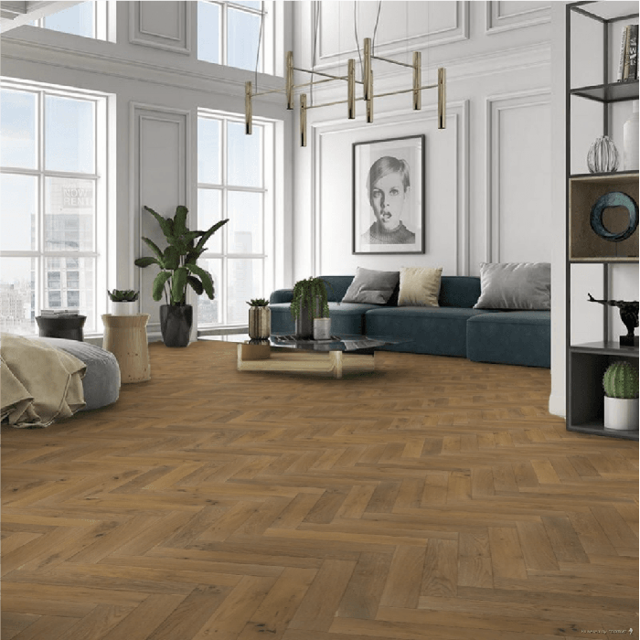 Modern living room with parquet floor