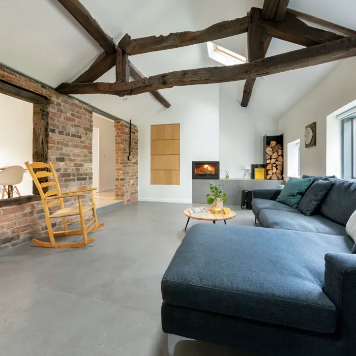 Cosy living room with concrete floor tiles