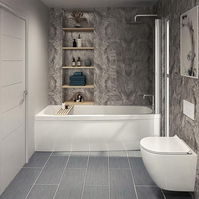 Grey marble wall panels in a contemporary bathroom