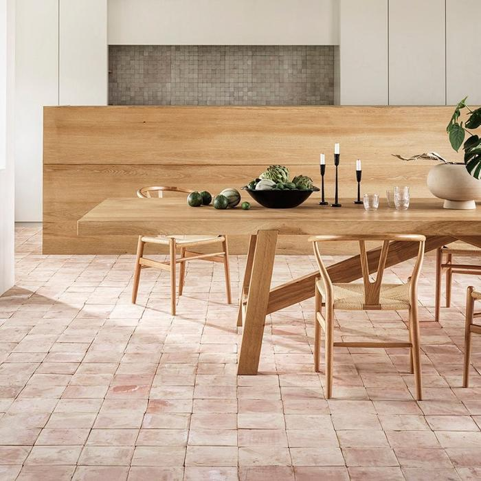 Light terracotta tiles in a modern dining room