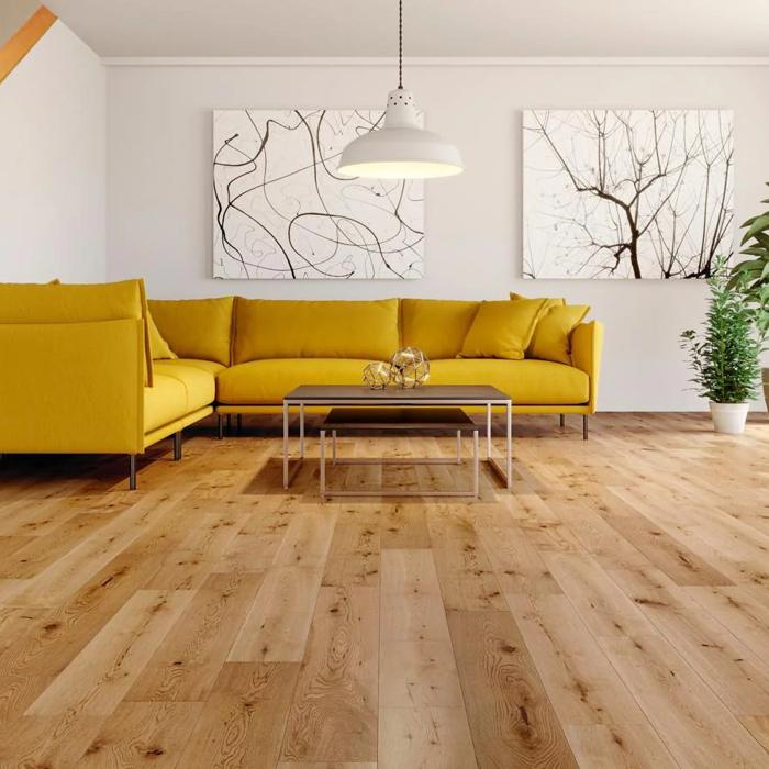 Modern living room with solid oak flooring