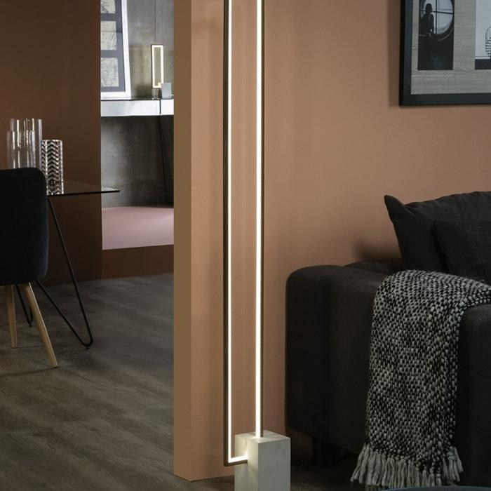 Slim rectangular floor lamp in modern living room