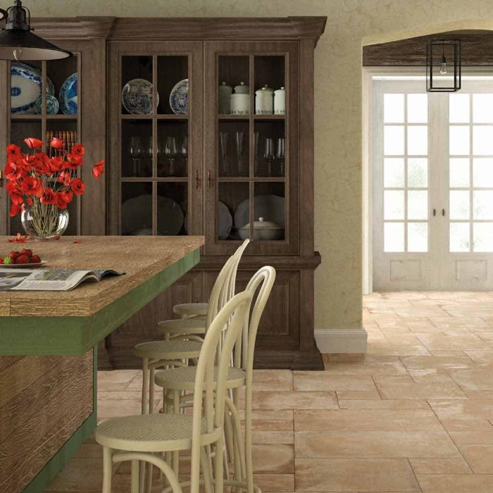 Large terracotta tiles in a rustic kitchen