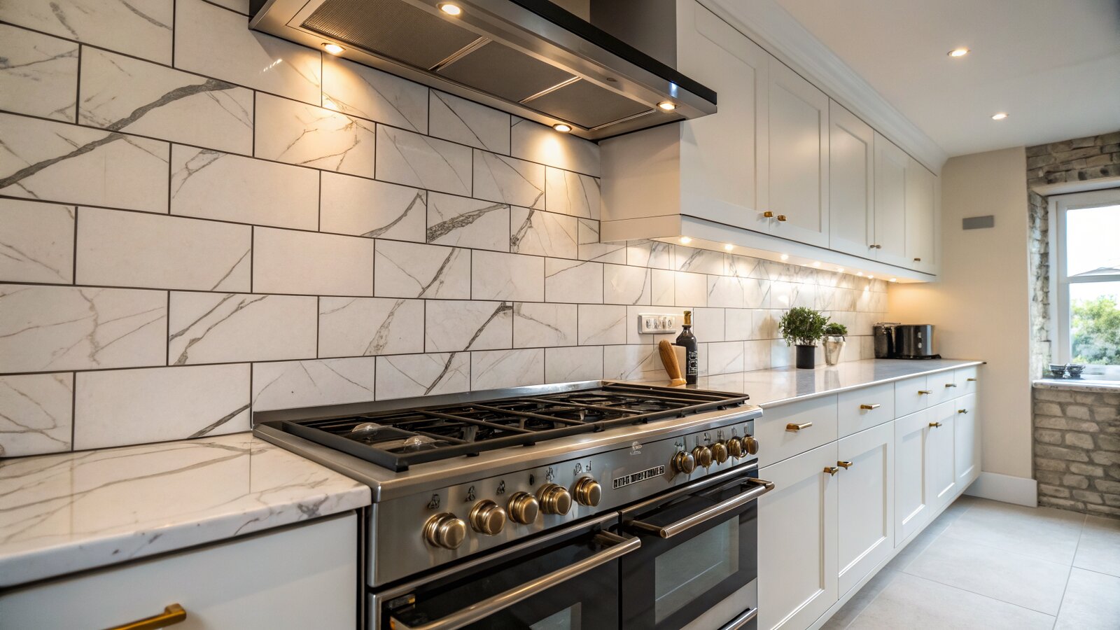 Tiles taken full height behind a range cooker