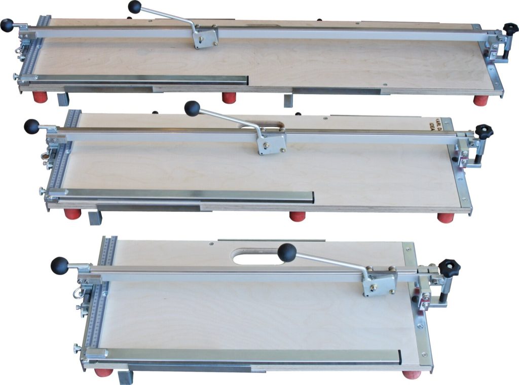 Manual tile cutters used for scoring and snapping ceramic and porcelain tiles